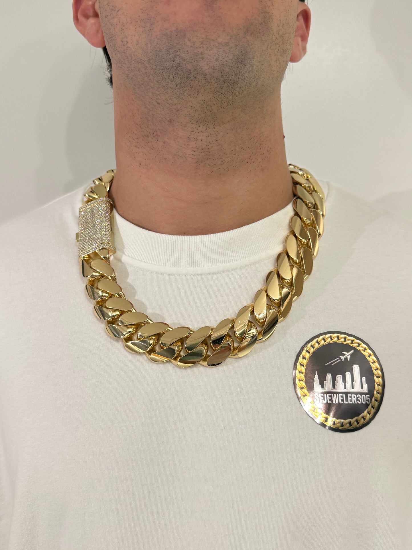 28MM Miami Cuban Link Chain – Premium 14k Gold Over .999 Silver + VVS1 Moissanite Stones Lock