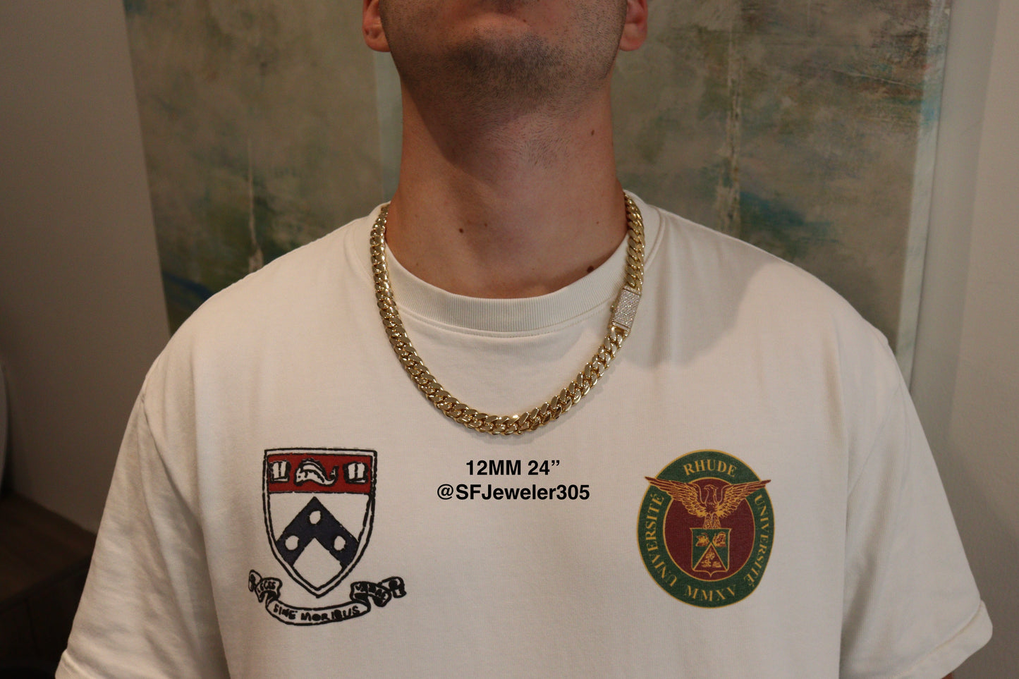 12MM Cuban Link Chain + VVS1 Moissanite Stones Lock