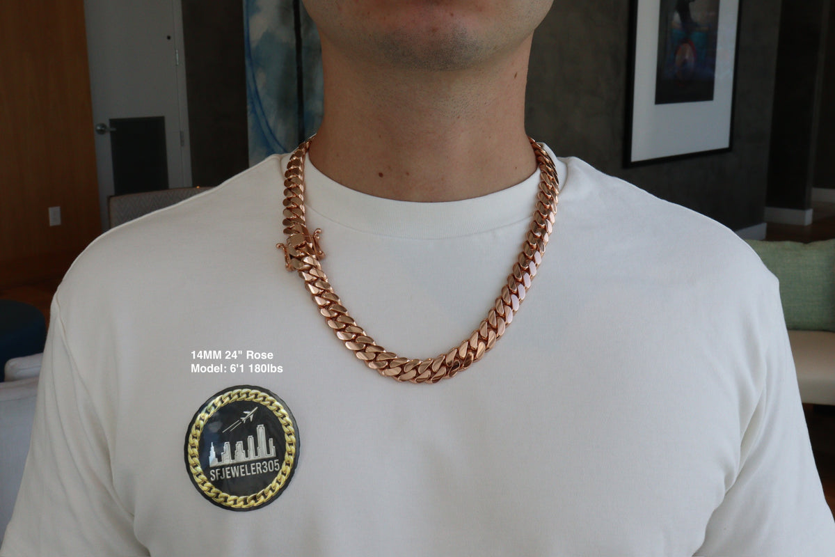 14MM Miami Cuban Link Chain – Premium 14k Gold Over .999 Silver