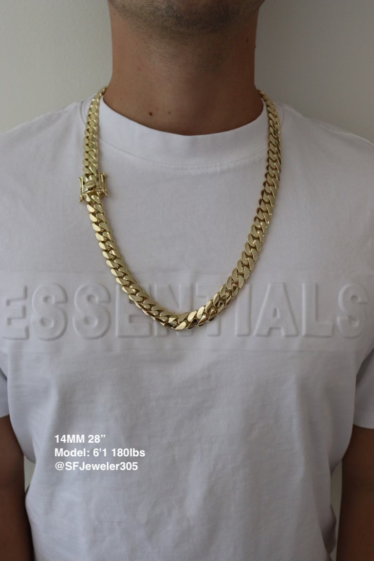14MM Miami Cuban Link Chain – Premium 14k Gold Over .999 Silver