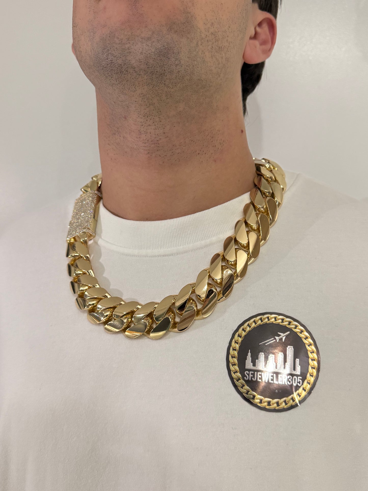 28MM Miami Cuban Link Chain – Premium 14k Gold Over .999 Silver + VVS1 Moissanite Stones Lock