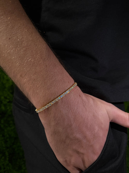 3MM Tennis Bracelet  14K Gold Over Silver (VVSI Moissanite Stones)