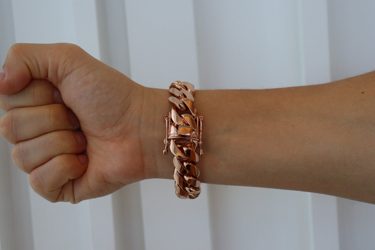 18MM Miami Cuban Link Bracelet – Premium 14k Gold Over .999 Silver