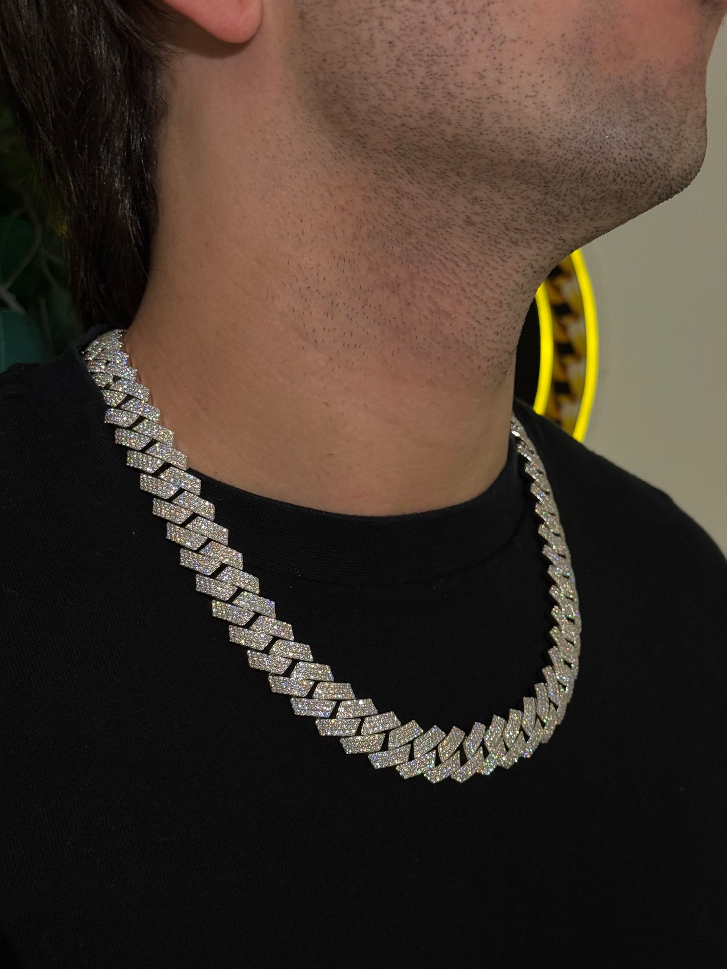 16MM Cuban Link Chain + VVS1 Moissanite Stones -Prong Setting-