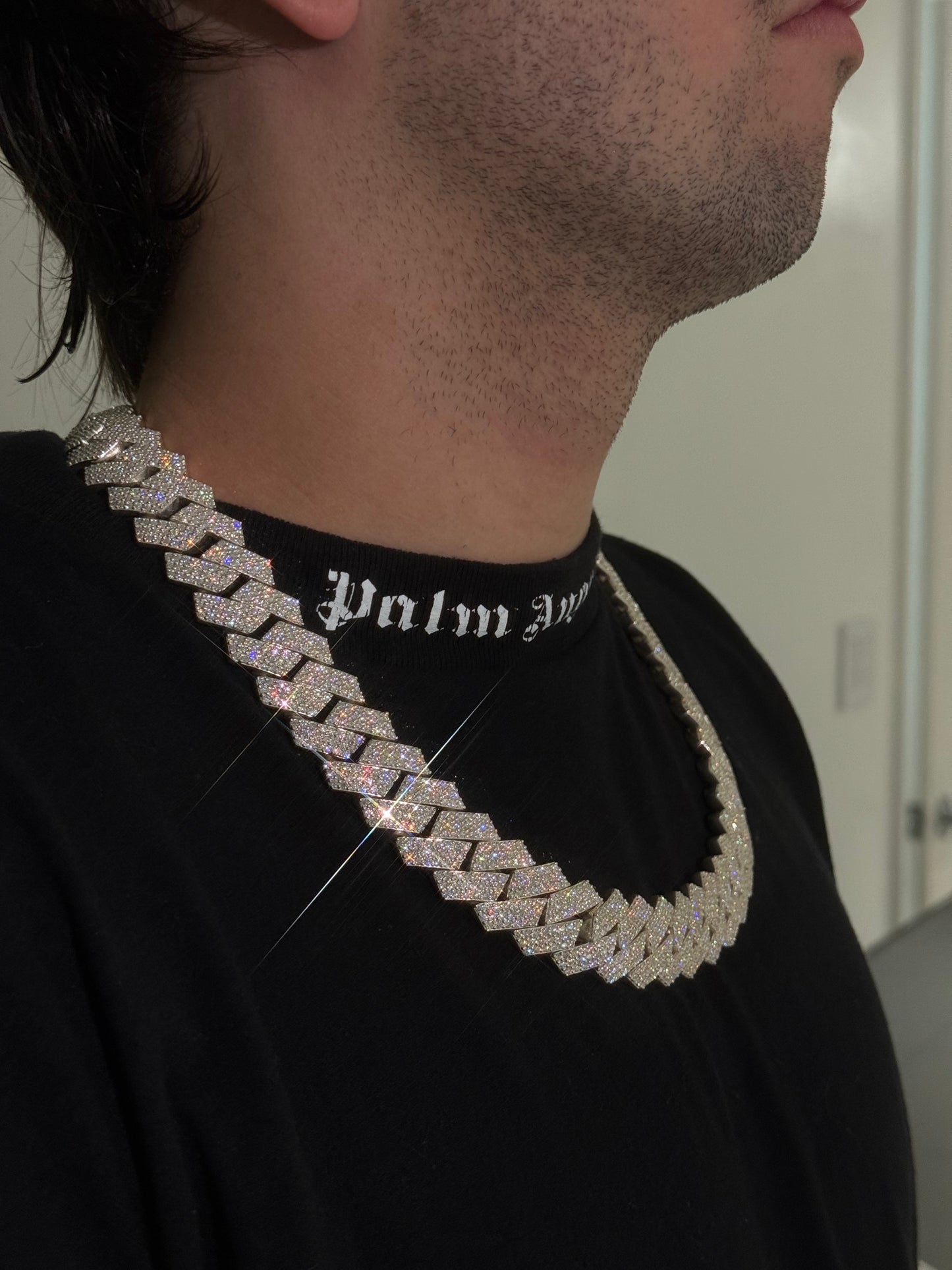 22MM Cuban Link Chain + VVS1 Moissanite Stones -Prong Setting-