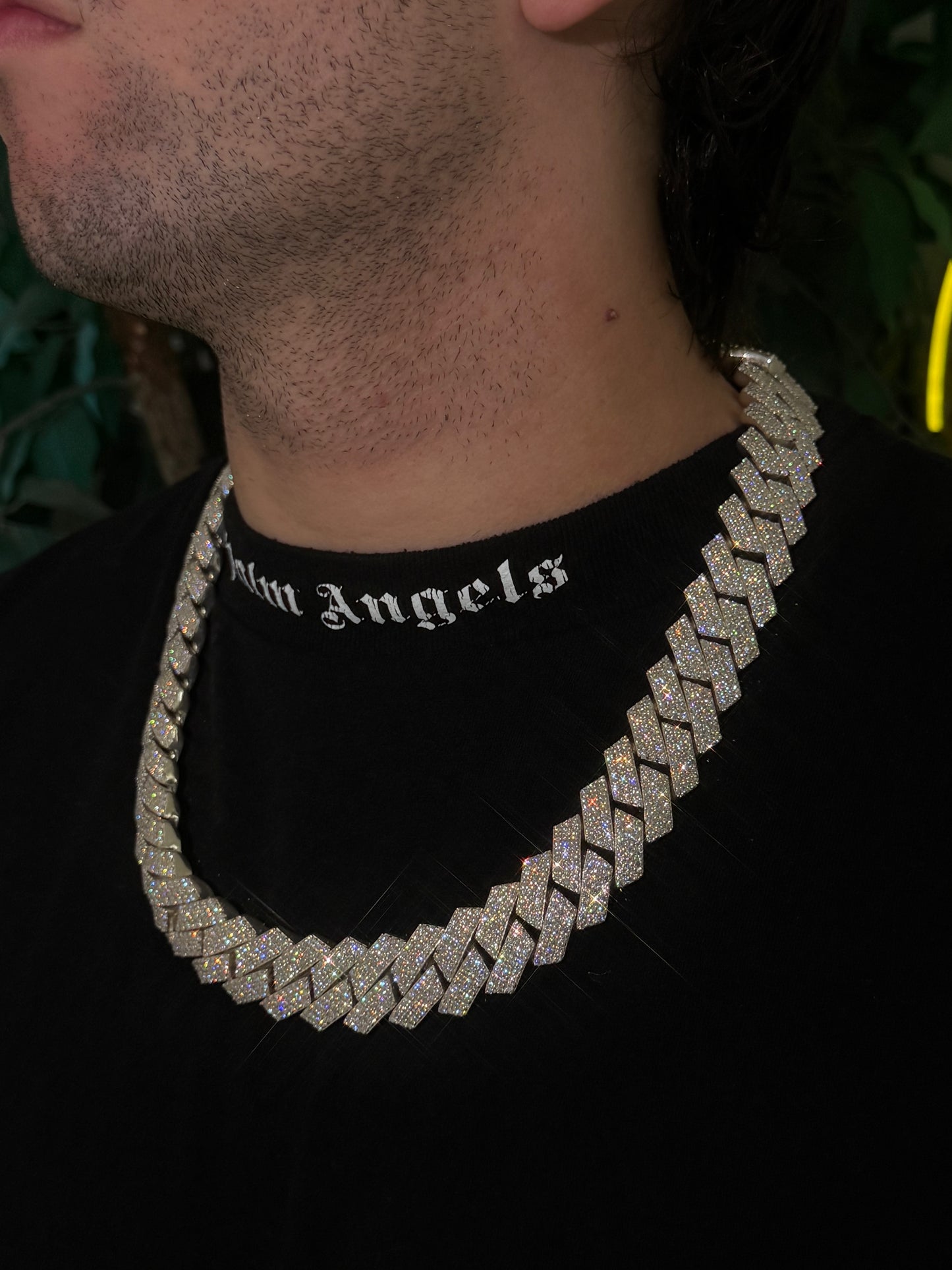 22MM Cuban Link Chain + VVS1 Moissanite Stones -Prong Setting-