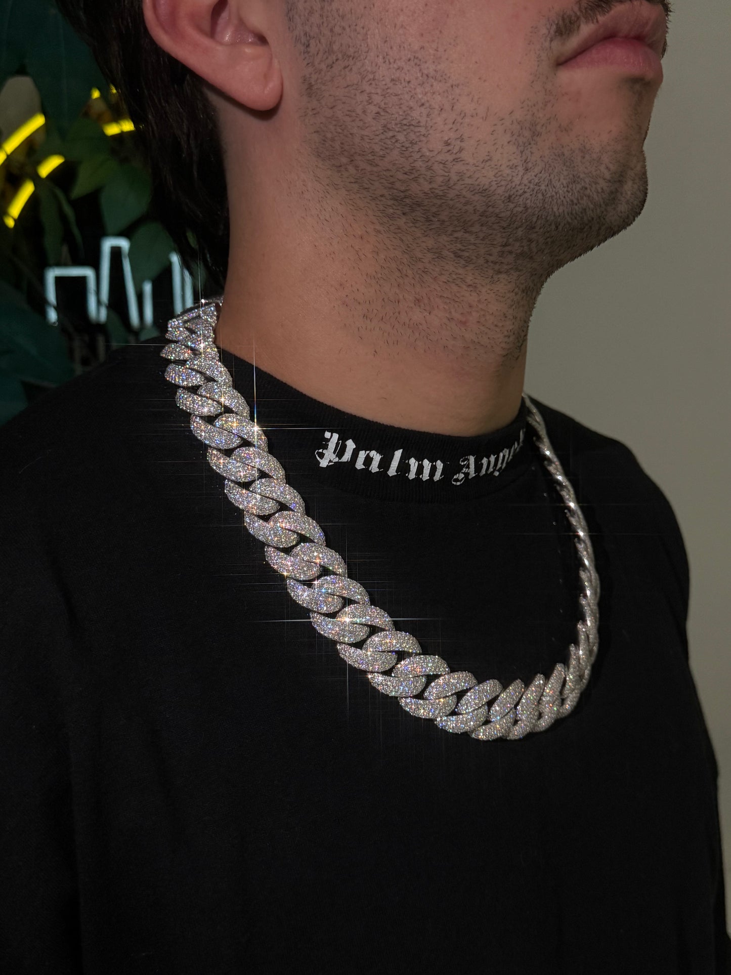 22MM Cuban Link Chain + VVS1 Moissanite Stones -HoneyComb Setting-