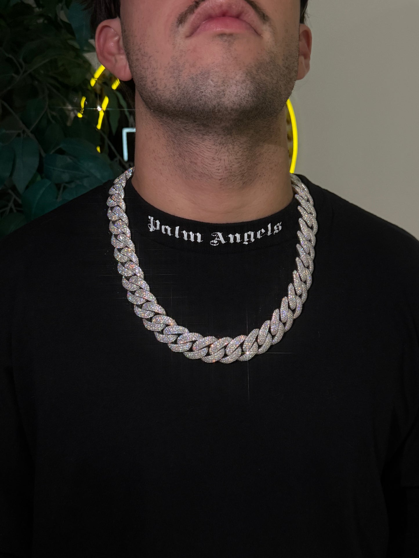 22MM Cuban Link Chain + VVS1 Moissanite Stones -HoneyComb Setting-