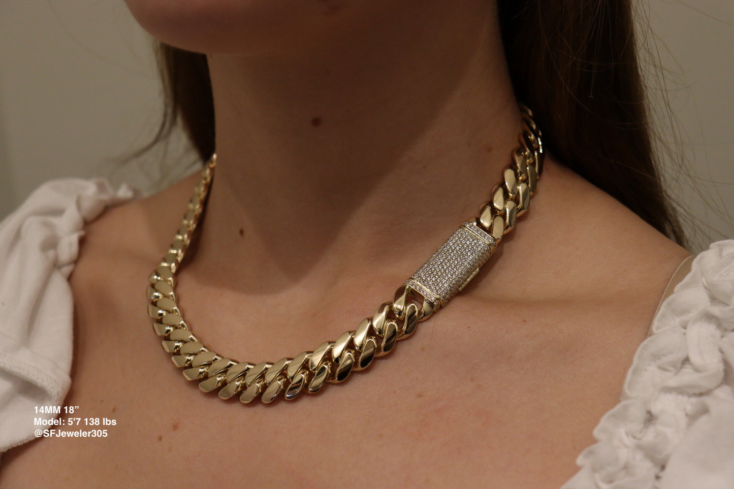 14MM Miami Cuban Link Chain – Premium 14k Gold Over .999 Silver + VVS1 Moissanite Stones Lock