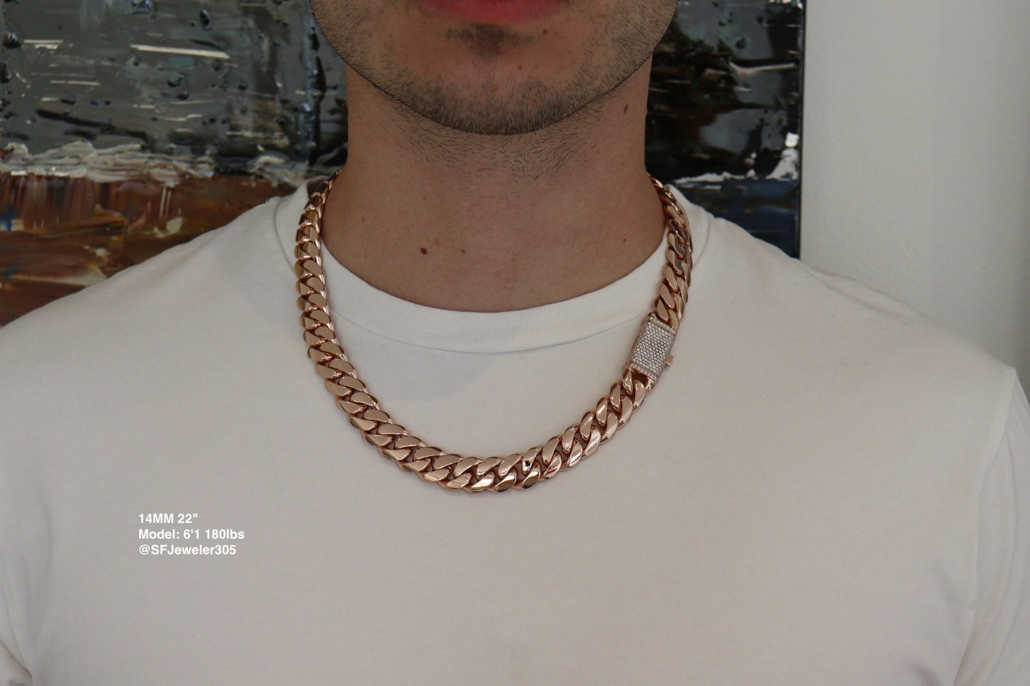 14MM Miami Cuban Link Chain – Premium 14k Gold Over .999 Silver + VVS1 Moissanite Stones Lock