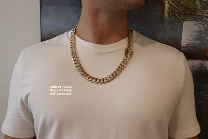 14MM Miami Cuban Link Chain – Premium 14k Gold Over .999 Silver