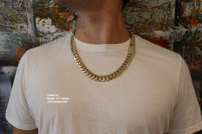 14MM Miami Cuban Link Chain – Premium 14k Gold Over .999 Silver + VVS1 Moissanite Stones Lock