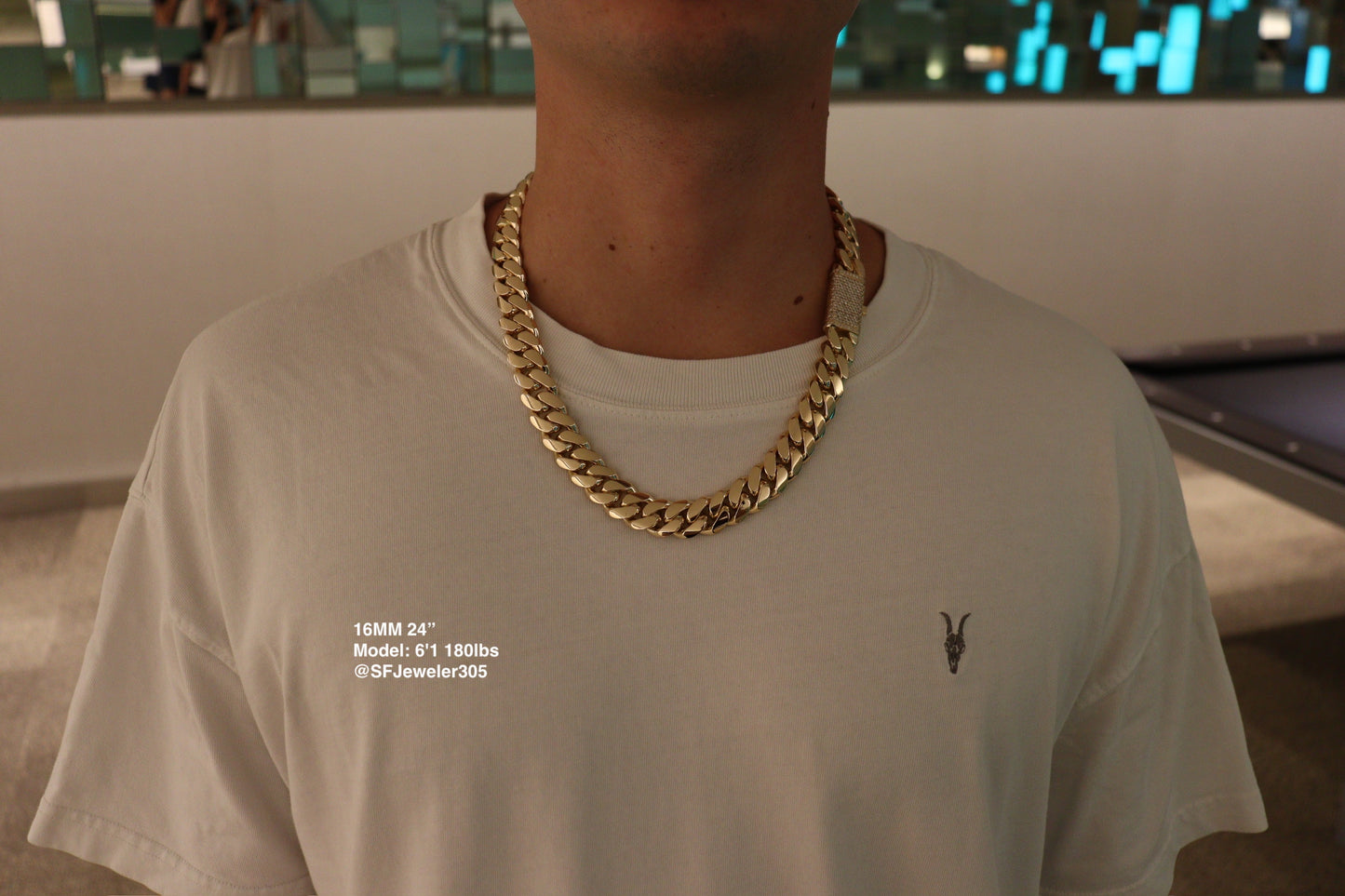 16MM Miami Cuban Link Chain – Premium 14k Gold Over .999 Silver + VVS1 Moissanite Stones Lock