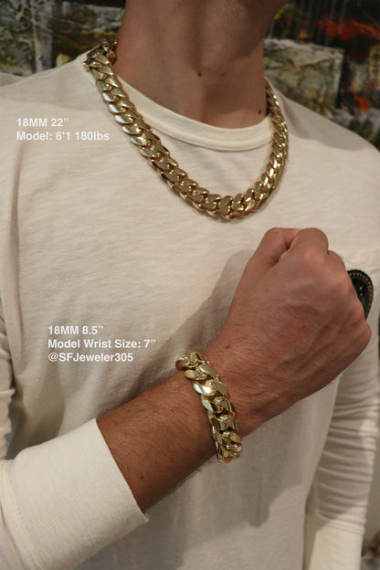 18MM Miami Cuban Link Bracelet – Premium 14k Gold Over .999 Silver