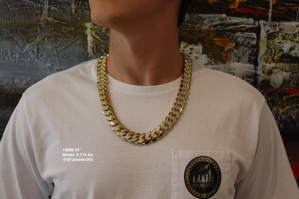 18MM Miami Cuban Link Chain – Premium 14k Gold Over .999 Silver 