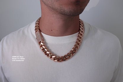 20MM Miami Cuban Link Chain – Premium 14k Gold Over .999 Silver + VVS1 Moissanite Lock