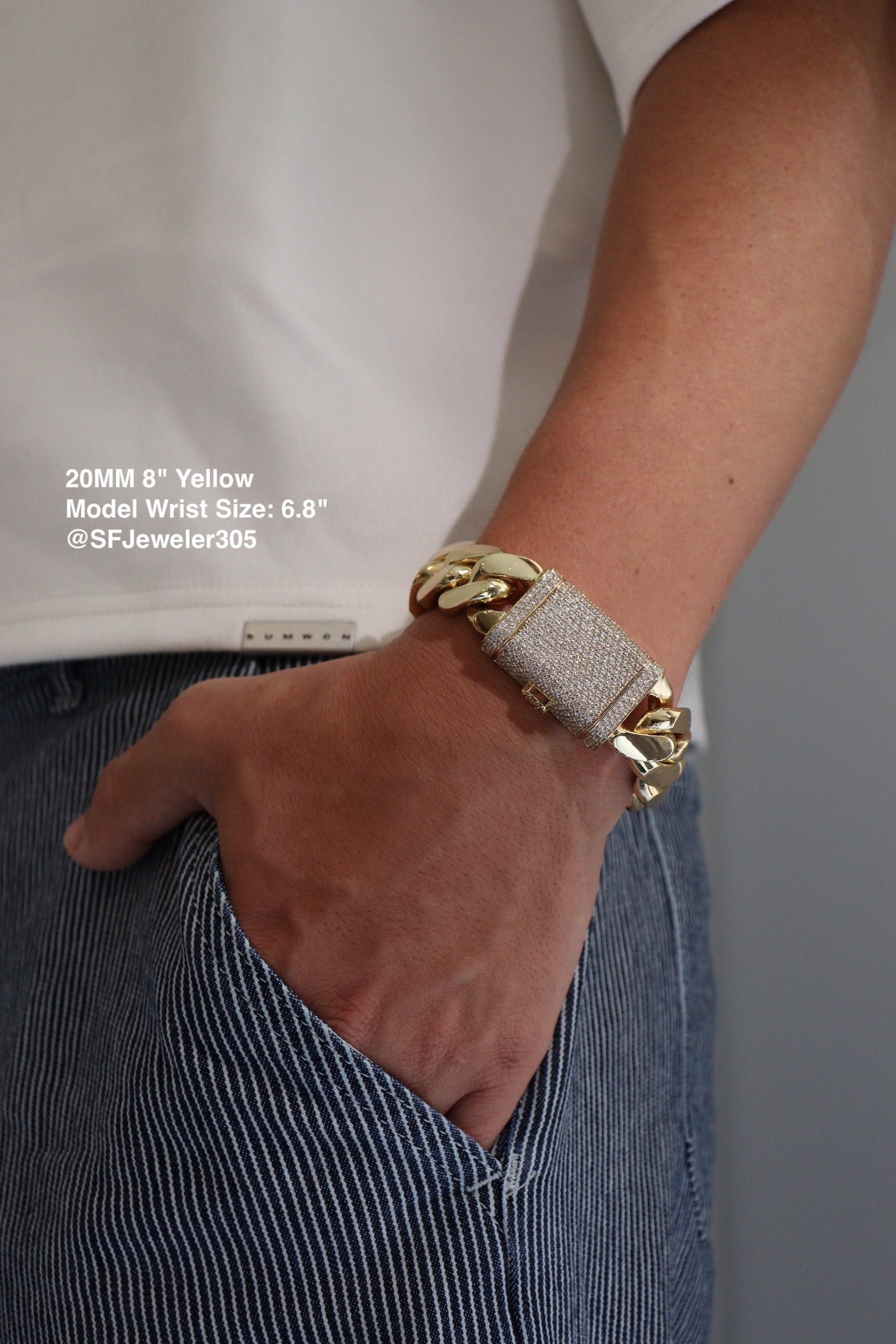 20MM Miami Cuban Link Bracelet – Premium 14k Gold Over .999 Silver + VVS1 Moissanite Lock