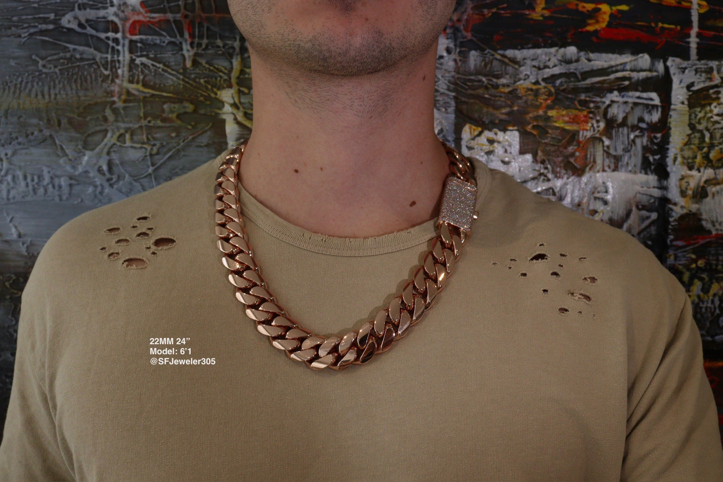 22MM Miami Cuban Link Chain – Premium 14k Gold Over .999 Silver + VVS1 Moissanite Stones Lock