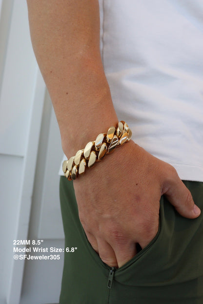 22MM Miami Cuban Link Bracelet – Premium 14k Gold Over .999 Silver