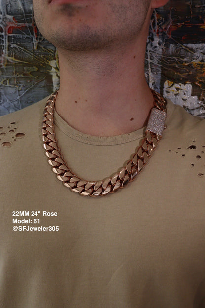 22MM Miami Cuban Link Chain – Premium 14k Gold Over .999 Silver + VVS1 Moissanite Stones Lock