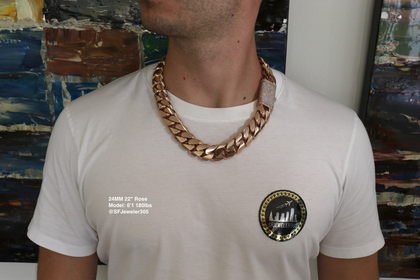24MM Miami Cuban Link Chain – Premium 14k Gold Over .999 Silver + VVS1 Moissanite Stones Lock