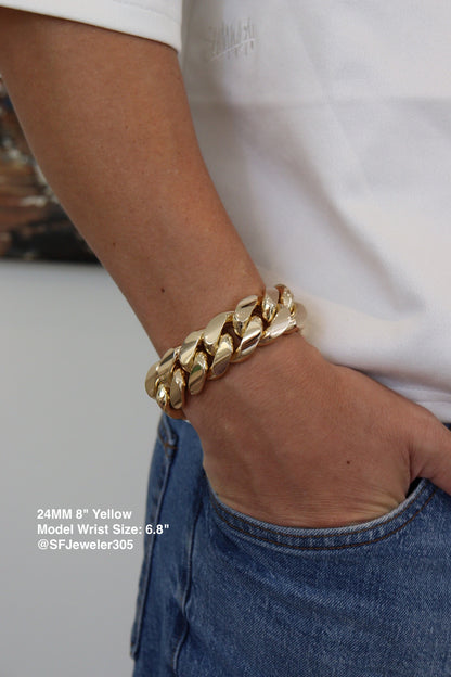 24MM Miami Cuban Link Bracelet – Premium 14k Gold Over .999 Silver