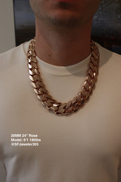 28MM Miami Cuban Link Chain – Premium 14k Gold Over .999 Silver