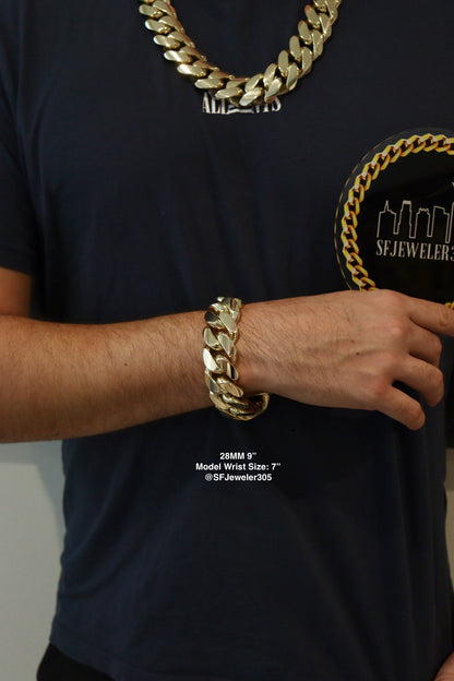 28MM Miami Cuban Link Bracelet – Premium 14k Gold Over .999 Silver