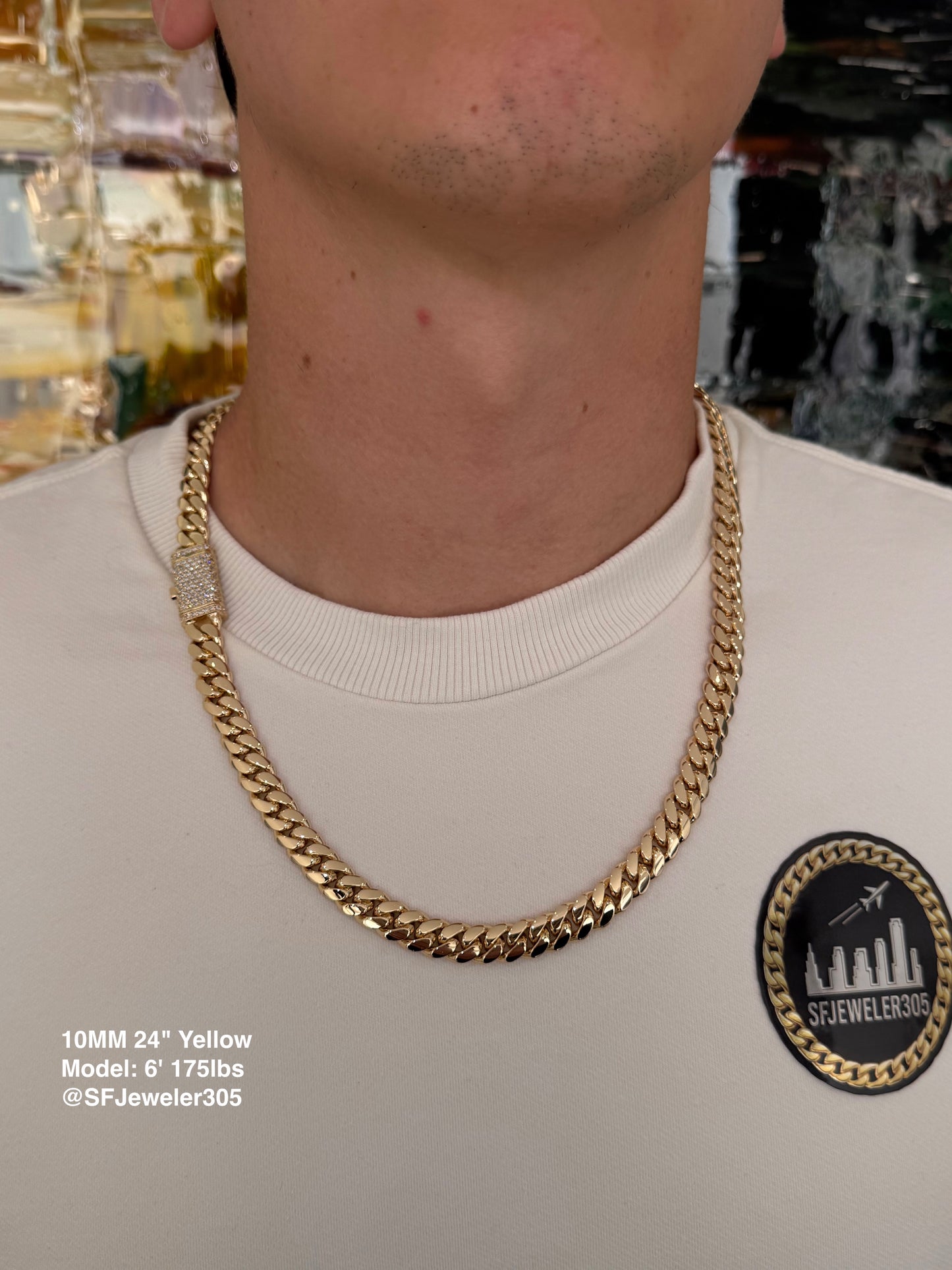 10MM Miami Cuban Link Chain – Premium 14k Gold Over .999 Silver + VVS1 Moissanite Stones Lock