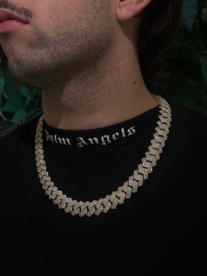 16MM Cuban Link Chain + VVS1 Moissanite Stones -Prong Setting-