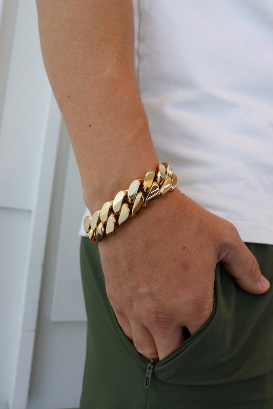 22MM Miami Cuban Link Bracelet – Premium 14k Gold Over .999 Silver