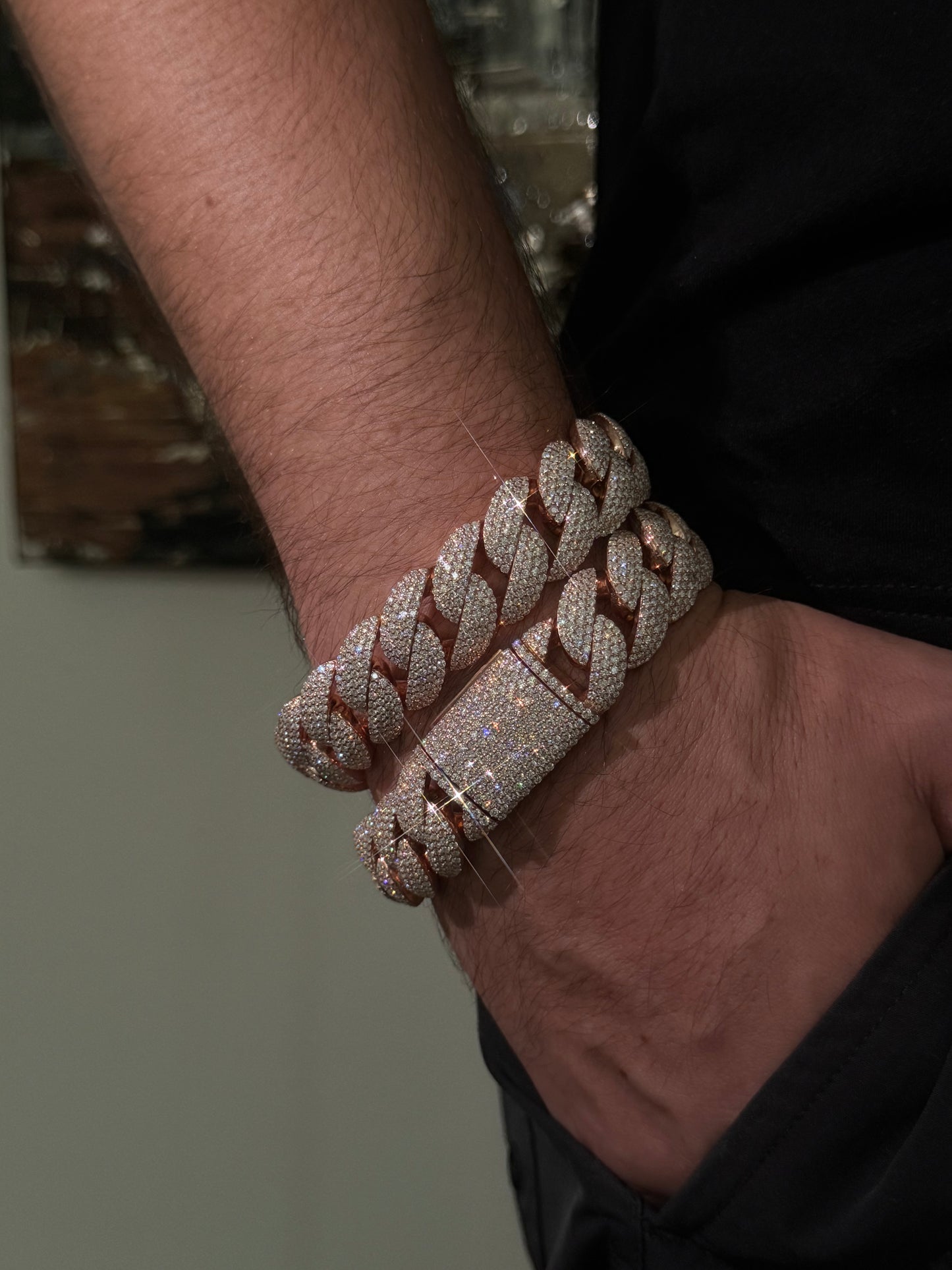 18MM 14K Gold Over Silver Cuban Link Bracelet + VVS1 Moissanite Stones (Honeycomb Setting)