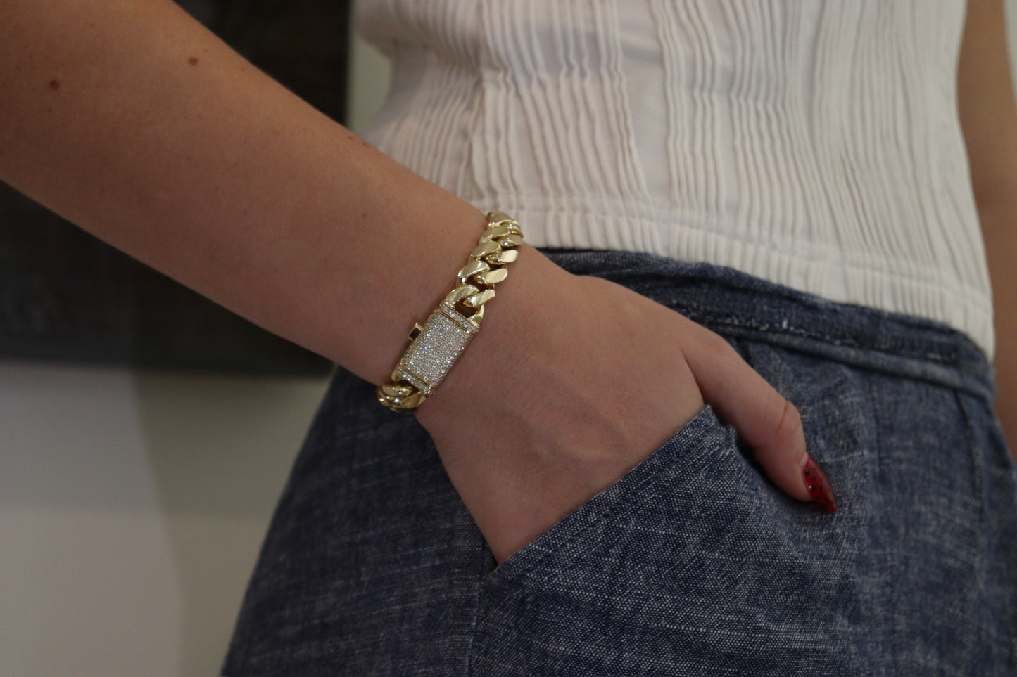 12MM Miami Cuban Link Bracelet – Premium 14k Gold Over .999 Silver + VVS1 Moissanite Lock