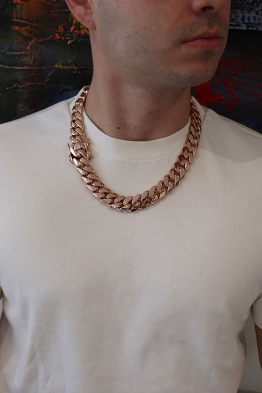 20MM 22” Chain 14K Rose Gold Over .999 Silver - 494 Grams - Inventory