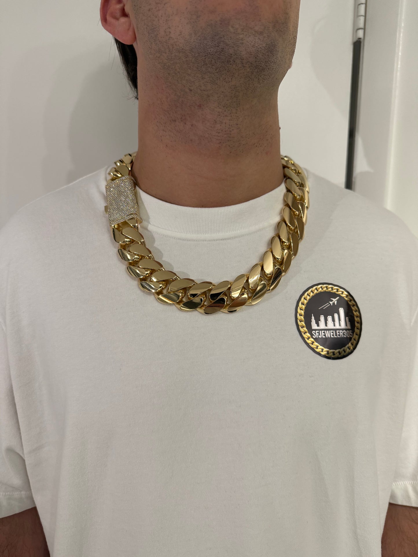 28MM Miami Cuban Link Chain – Premium 14k Gold Over .999 Silver + VVS1 Moissanite Stones Lock