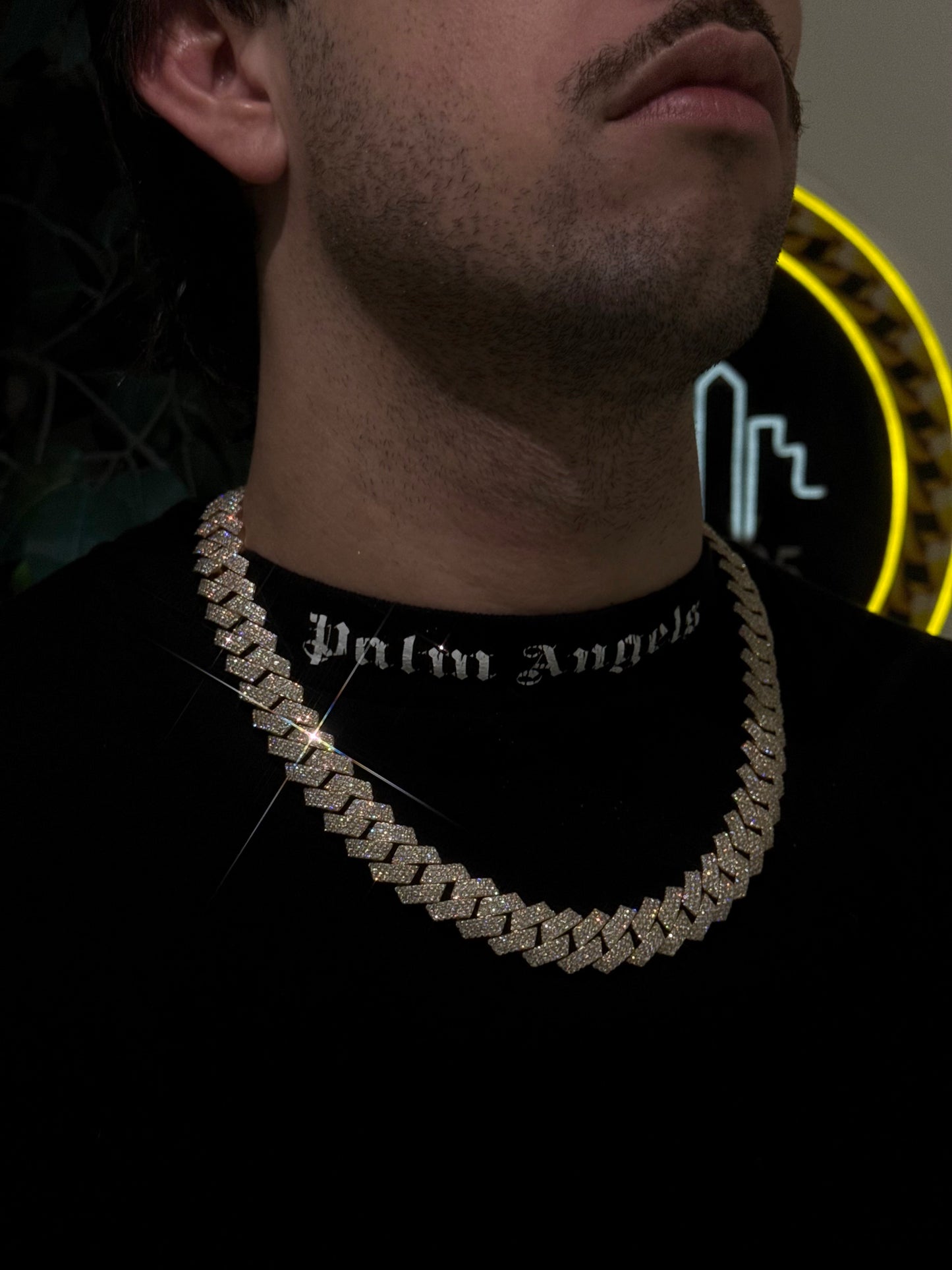 16MM Cuban Link Chain + VVS1 Moissanite Stones -Prong Setting-