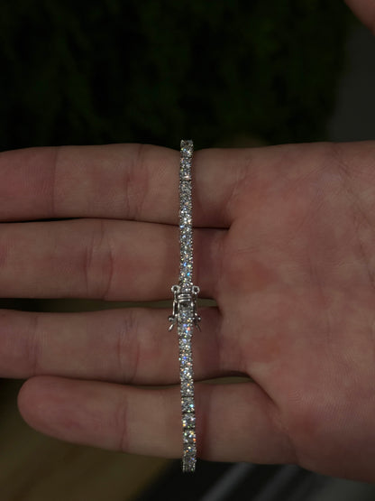 3MM 7.5” Tennis Bracelet 14K White Gold Over Silver (VVS1 Moissanite Stones)