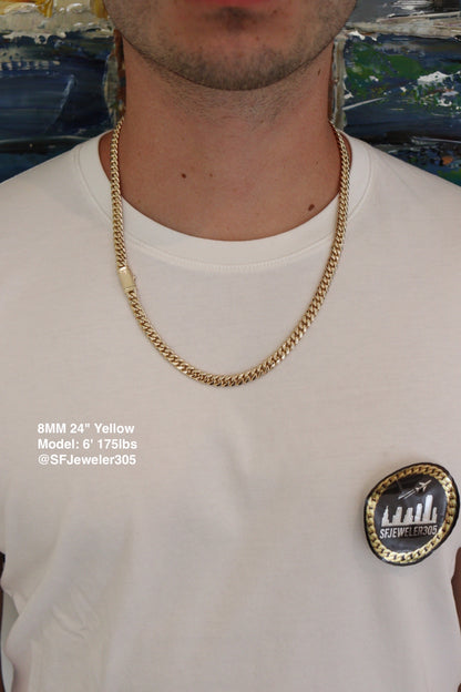 8MM Miami Cuban Link Chain + Sleek Lock – Premium 14k Gold Over .999 Silver