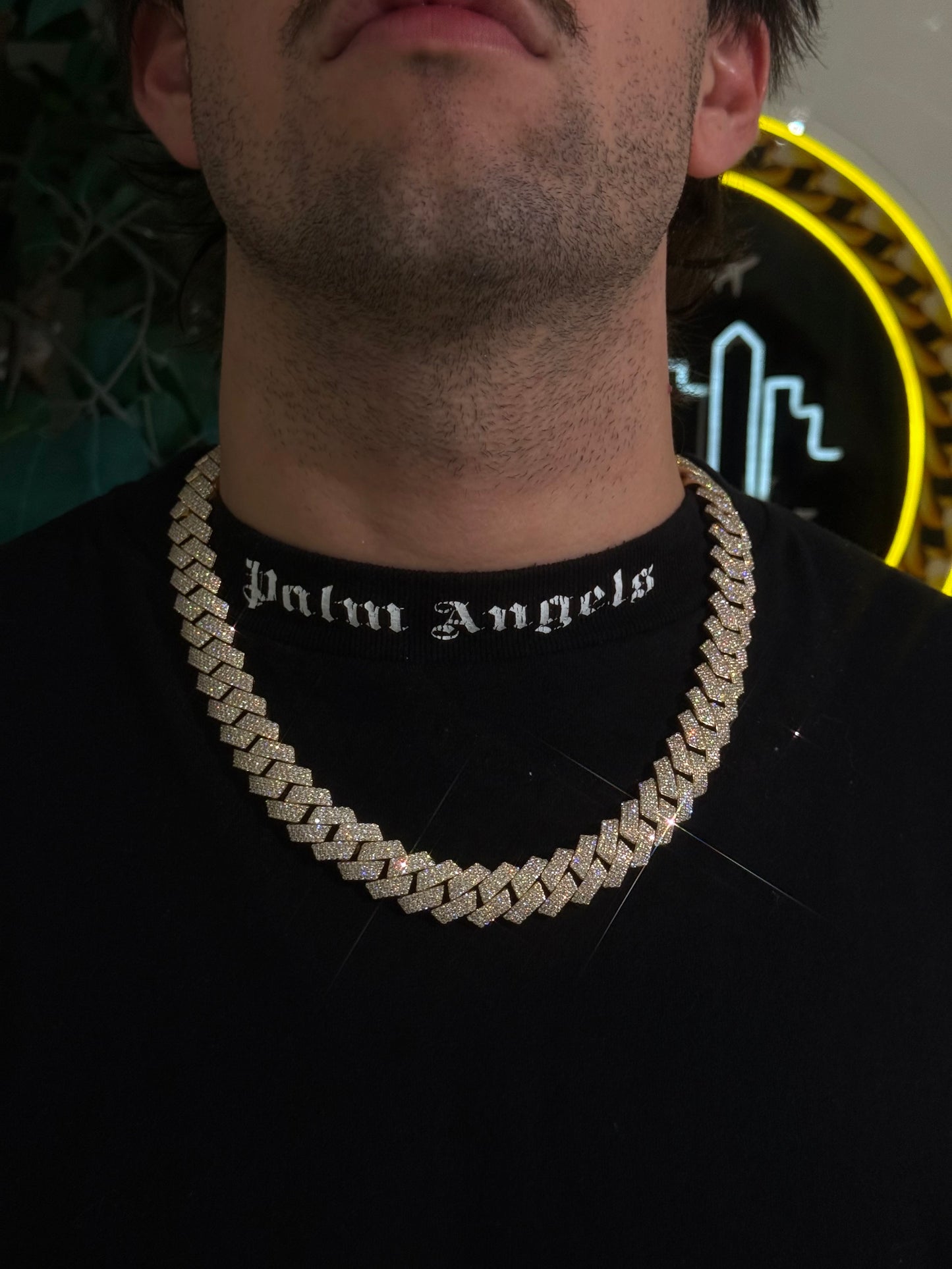 16MM Cuban Link Chain + VVS1 Moissanite Stones -Prong Setting-