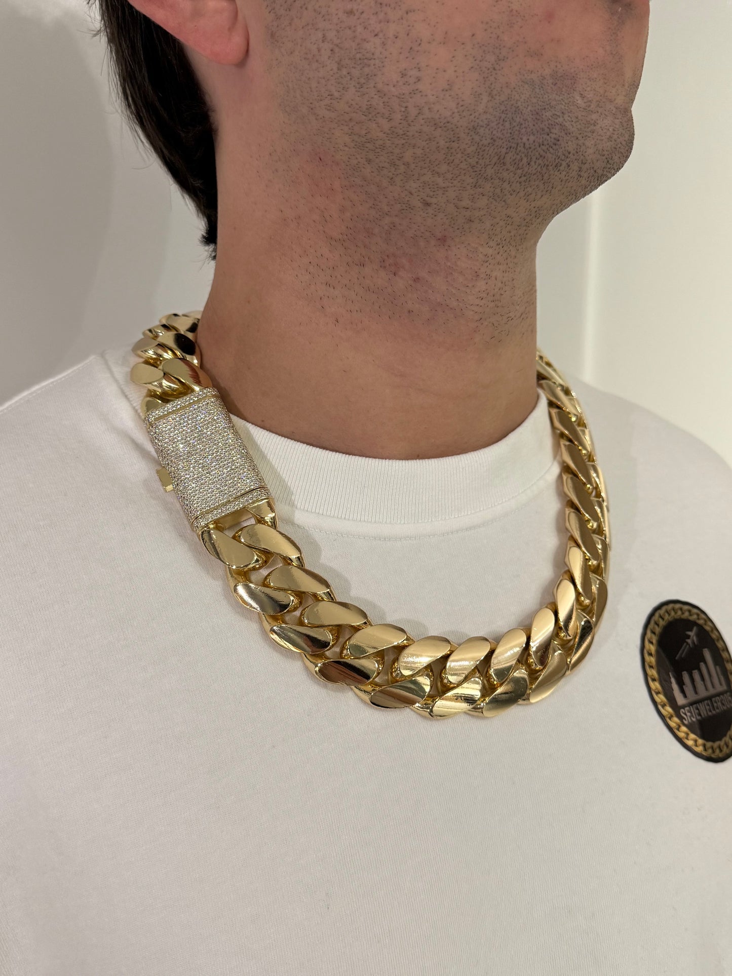 28MM Miami Cuban Link Chain – Premium 14k Gold Over .999 Silver + VVS1 Moissanite Stones Lock
