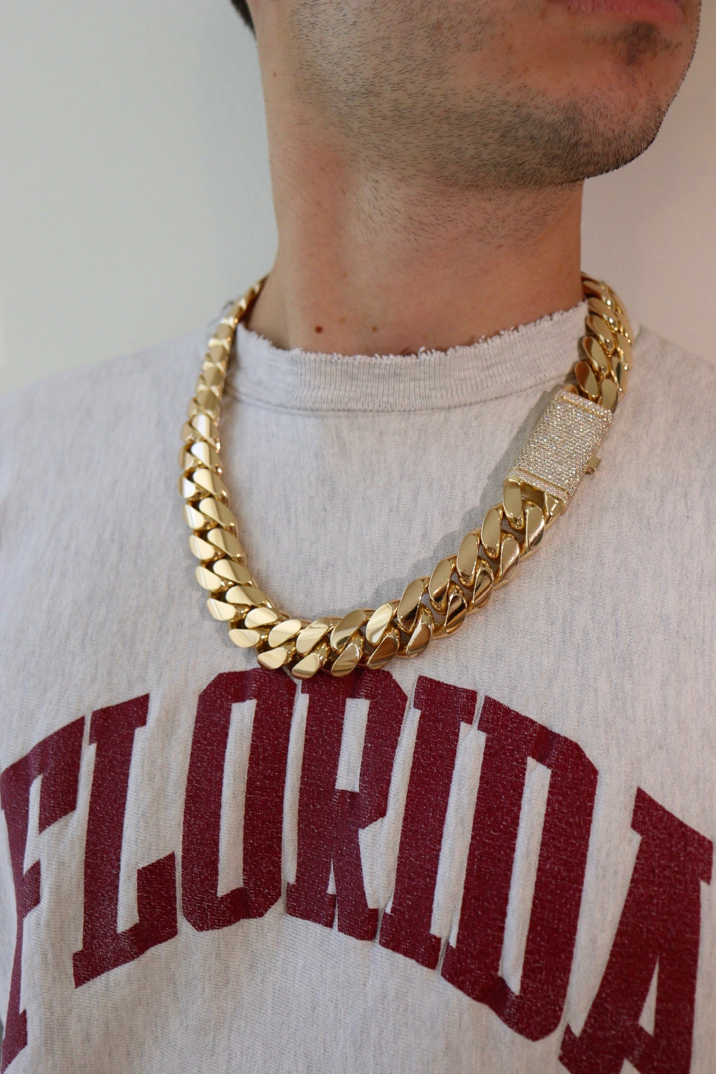 22MM Miami Cuban Link Chain – Premium 14k Gold Over .999 Silver + VVS1 Moissanite Stones Lock