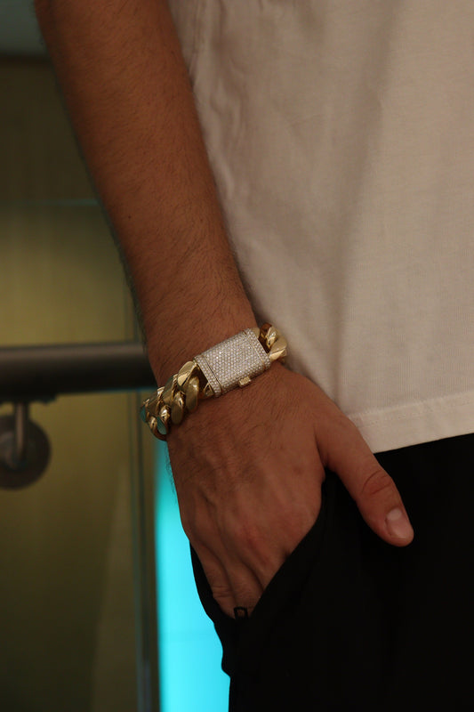 22MM Miami Cuban Link Bracelet – Premium 14k Gold Over .999 Silver + VVS1 Moissanite Lock