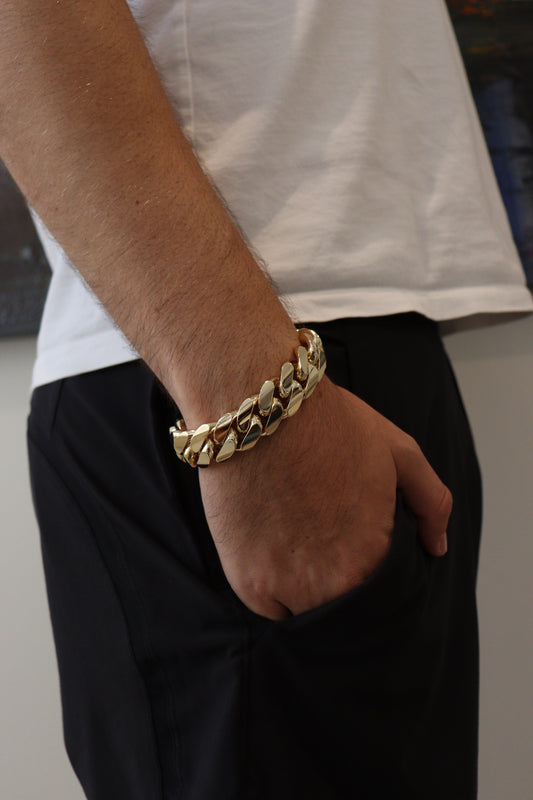 18MM Miami Cuban Link Bracelet – Premium 14k Gold Over .999 Silver