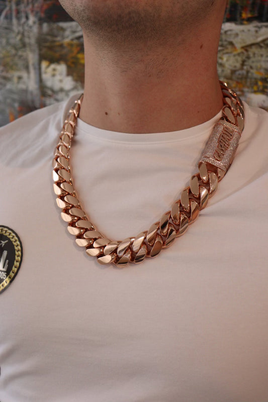 24MM Miami Cuban Link Chain – Premium 14k Gold Over .999 Silver + VVS1 Moissanite Stones Lock
