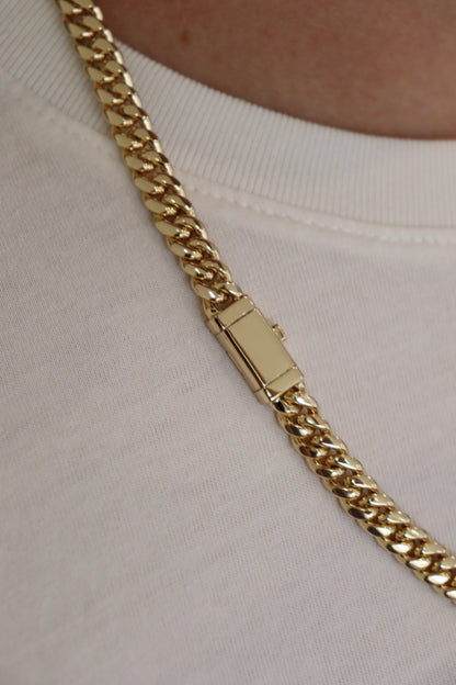 8MM Miami Cuban Link Chain + Sleek Lock – Premium 14k Gold Over .999 Silver