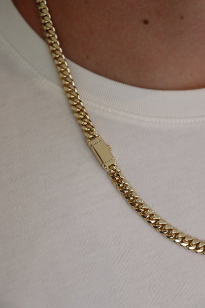 8MM Miami Cuban Link Chain + Sleek Lock – Premium 14k Gold Over .999 Silver