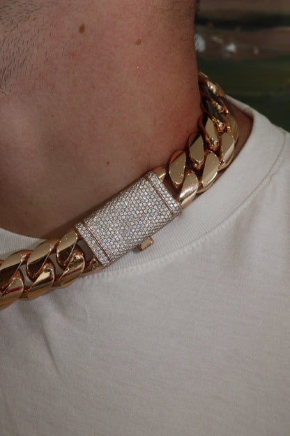 24MM Miami Cuban Link Chain – Premium 14k Gold Over .999 Silver + VVS1 Moissanite Stones Lock