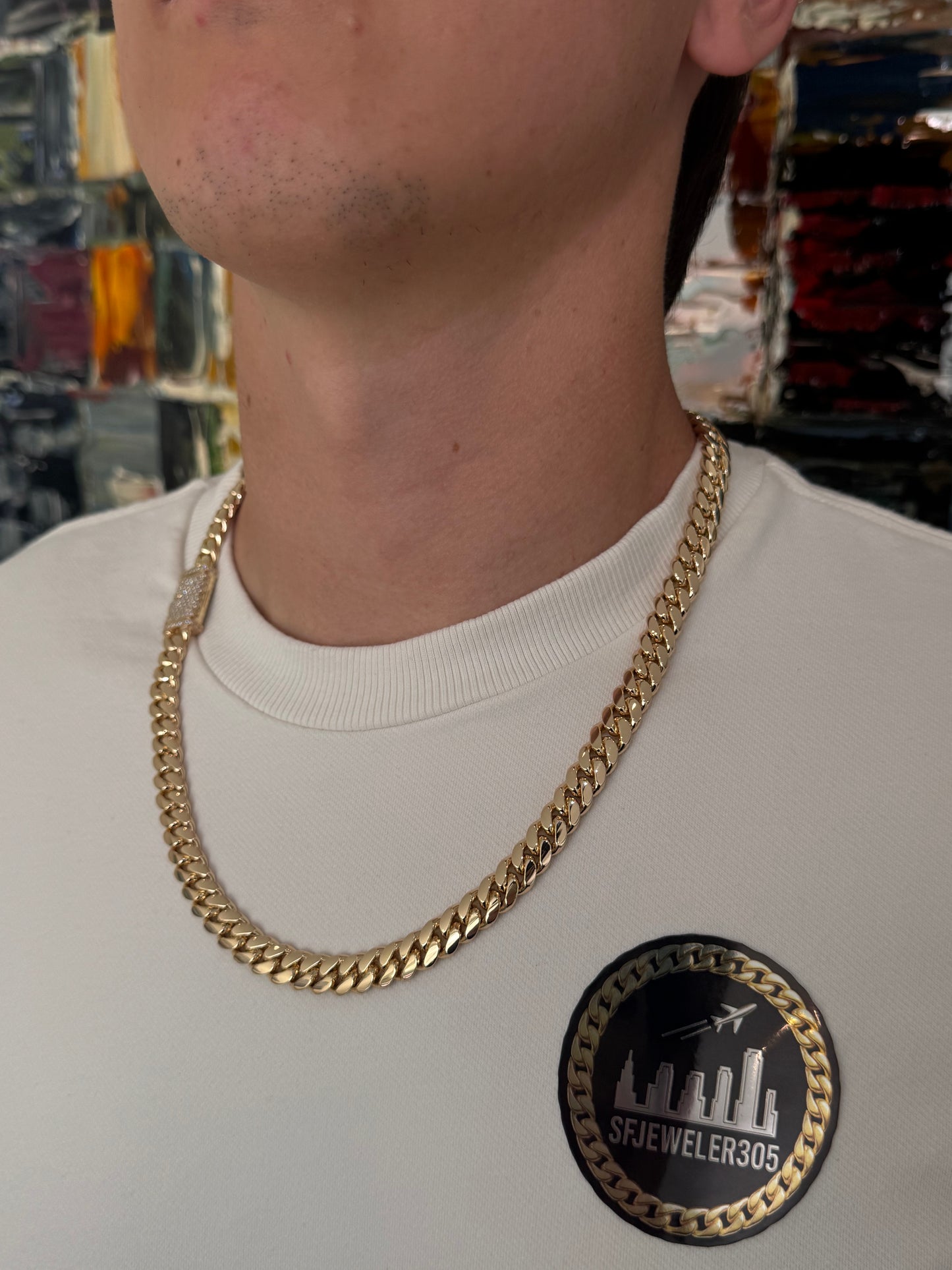 10MM Miami Cuban Link Chain – Premium 14k Gold Over .999 Silver + VVS1 Moissanite Stones Lock