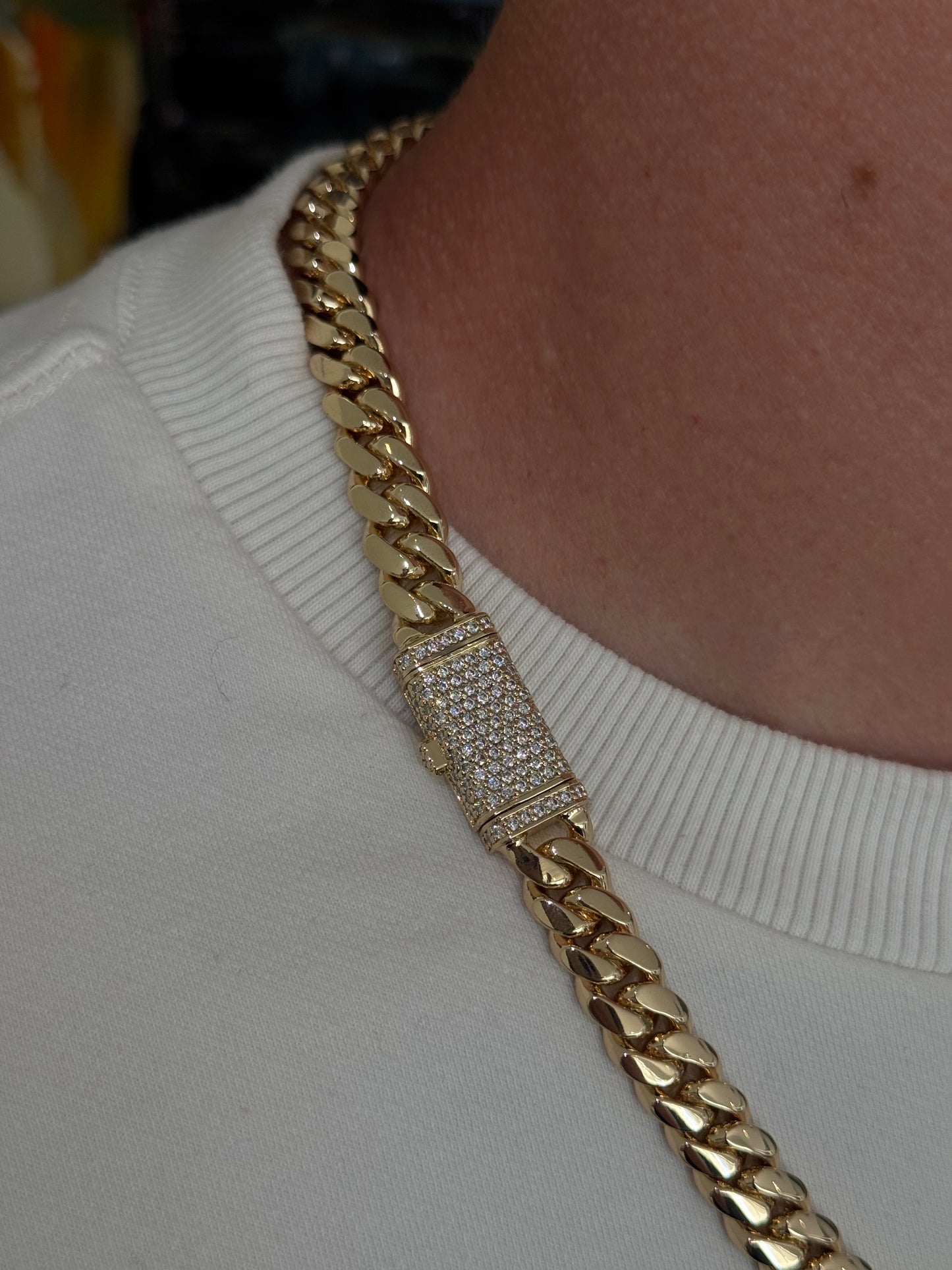 10MM Miami Cuban Link Chain – Premium 14k Gold Over .999 Silver + VVS1 Moissanite Stones Lock