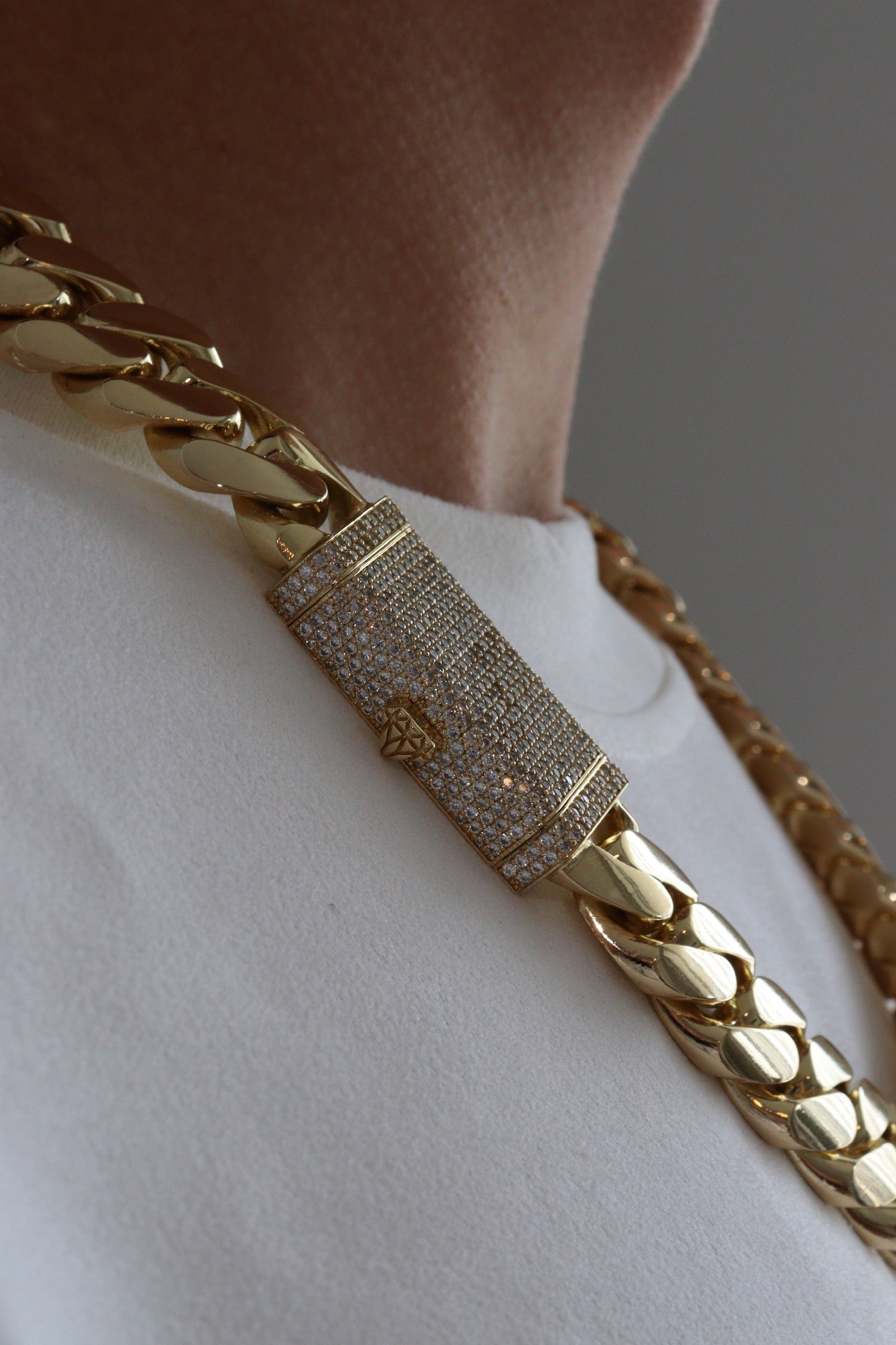20MM Miami Cuban Link Chain – Premium 14k Gold Over .999 Silver + VVS1 Moissanite Lock